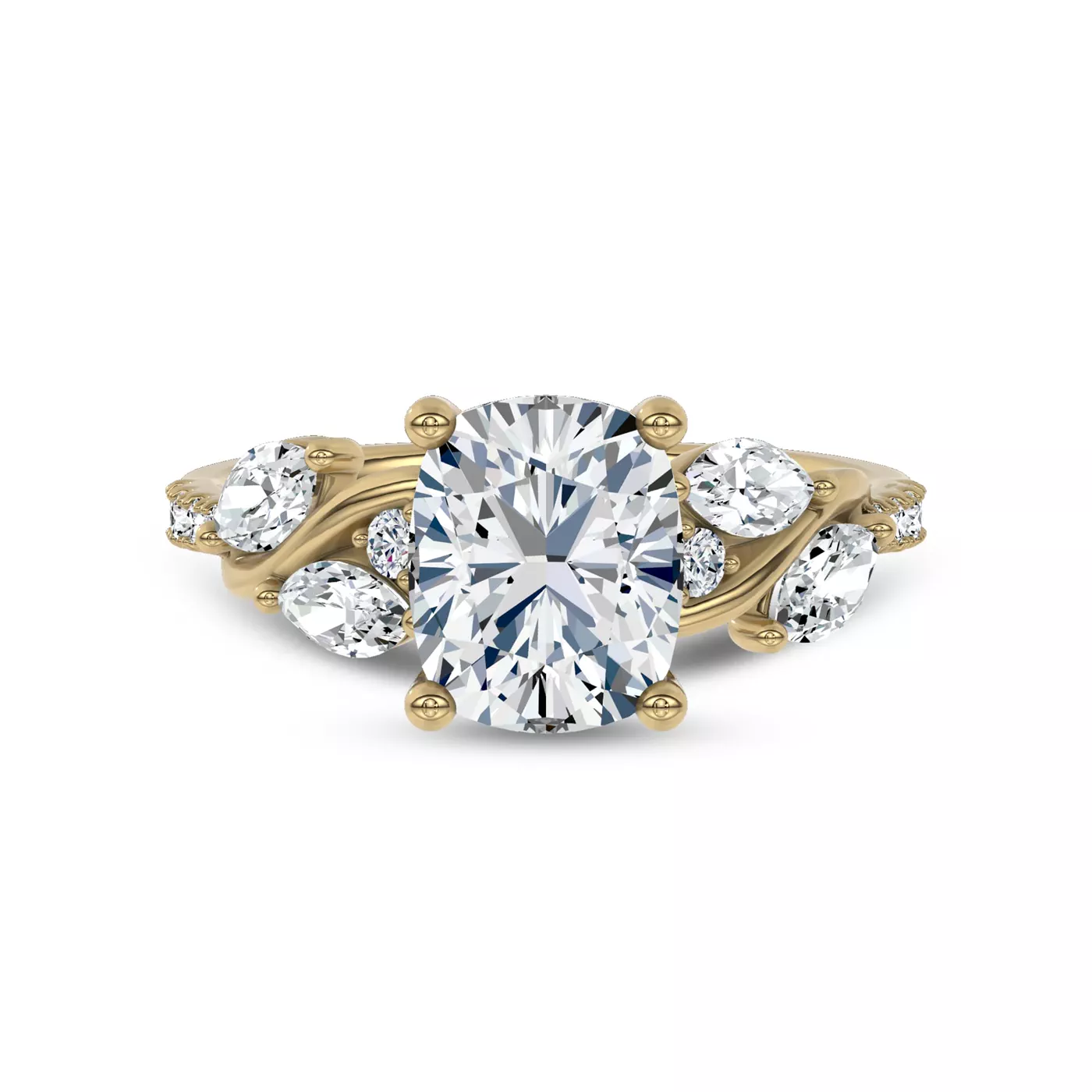 Curved Vine Shoulders 18K Yellow Gold Engagement Ring