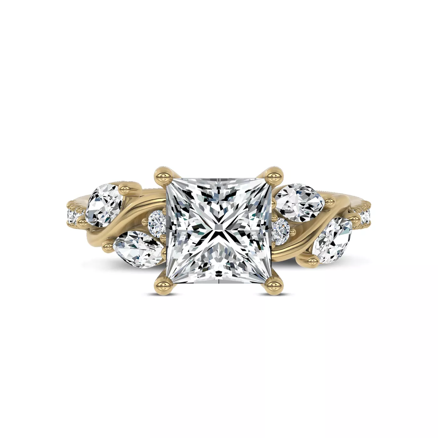 Curved Vine Shoulders 18K Yellow Gold Engagement Ring