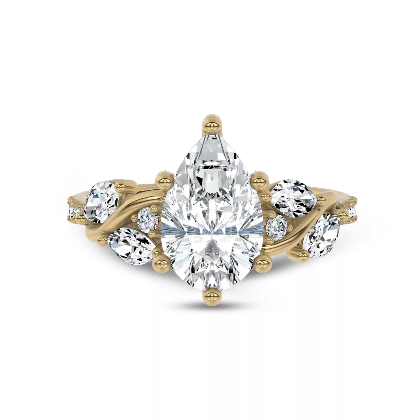 Curved Vine Shoulders 18K Yellow Gold Engagement Ring