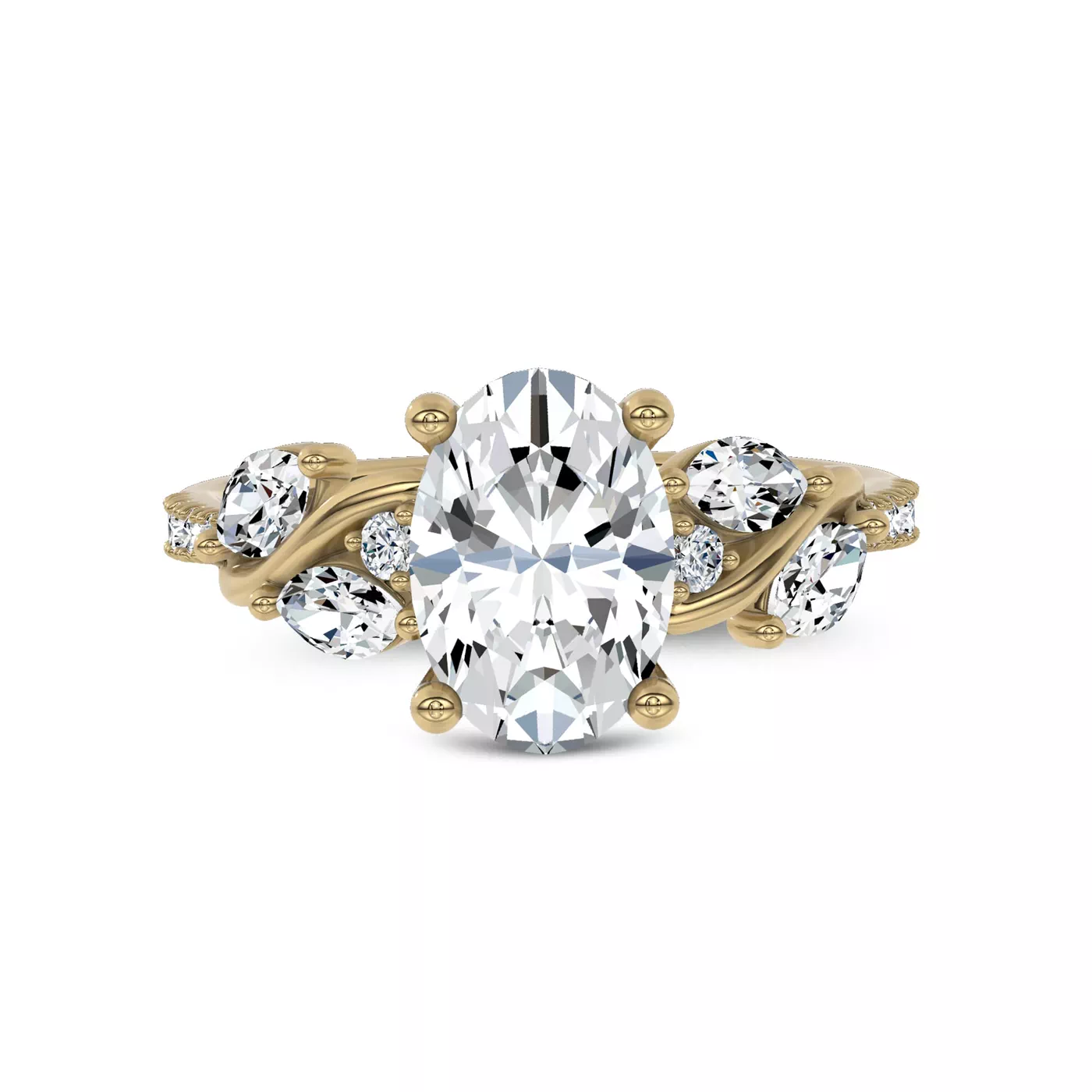 Curved Vine Shoulders 18K Yellow Gold Engagement Ring