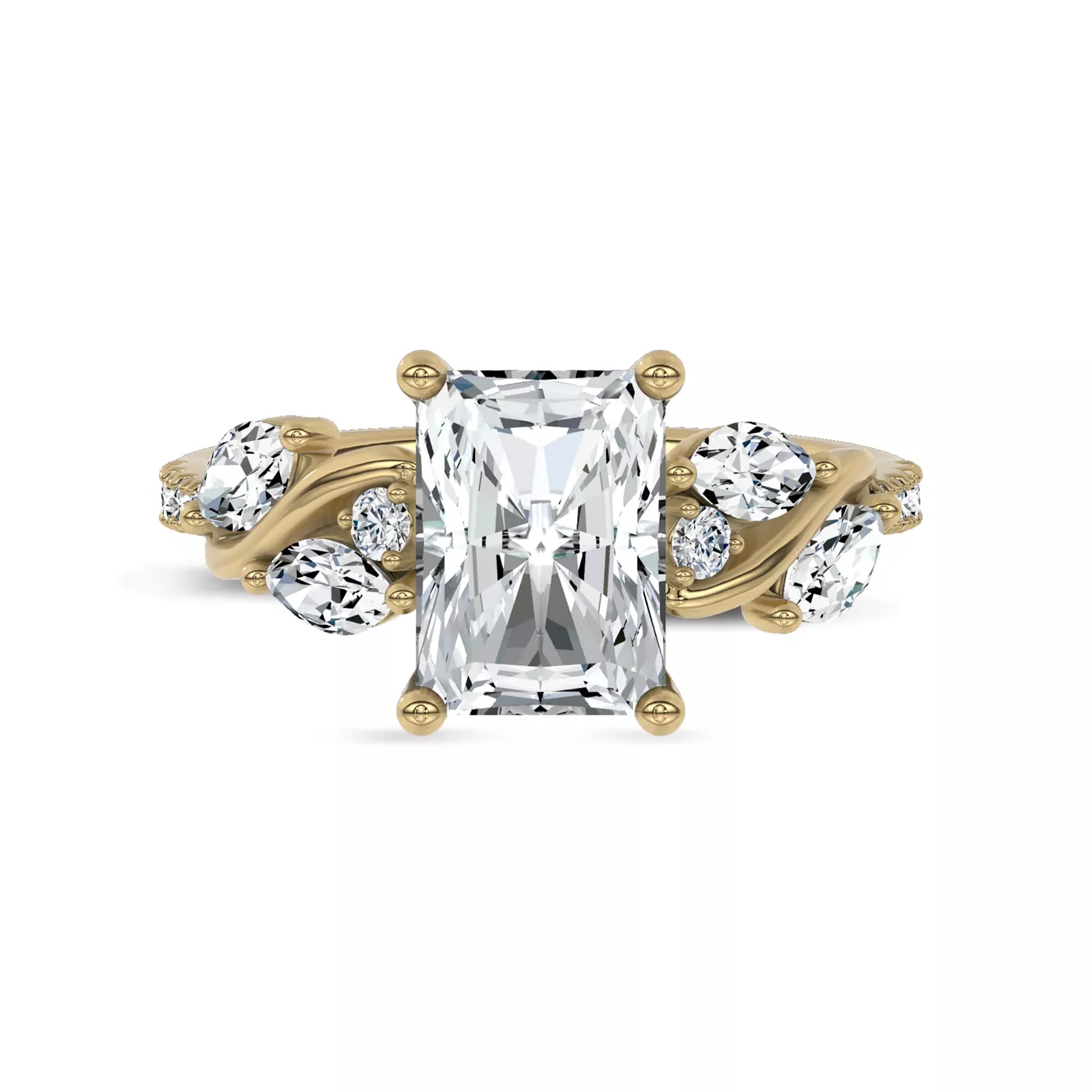 Curved Vine Shoulders 18K Yellow Gold Engagement Ring