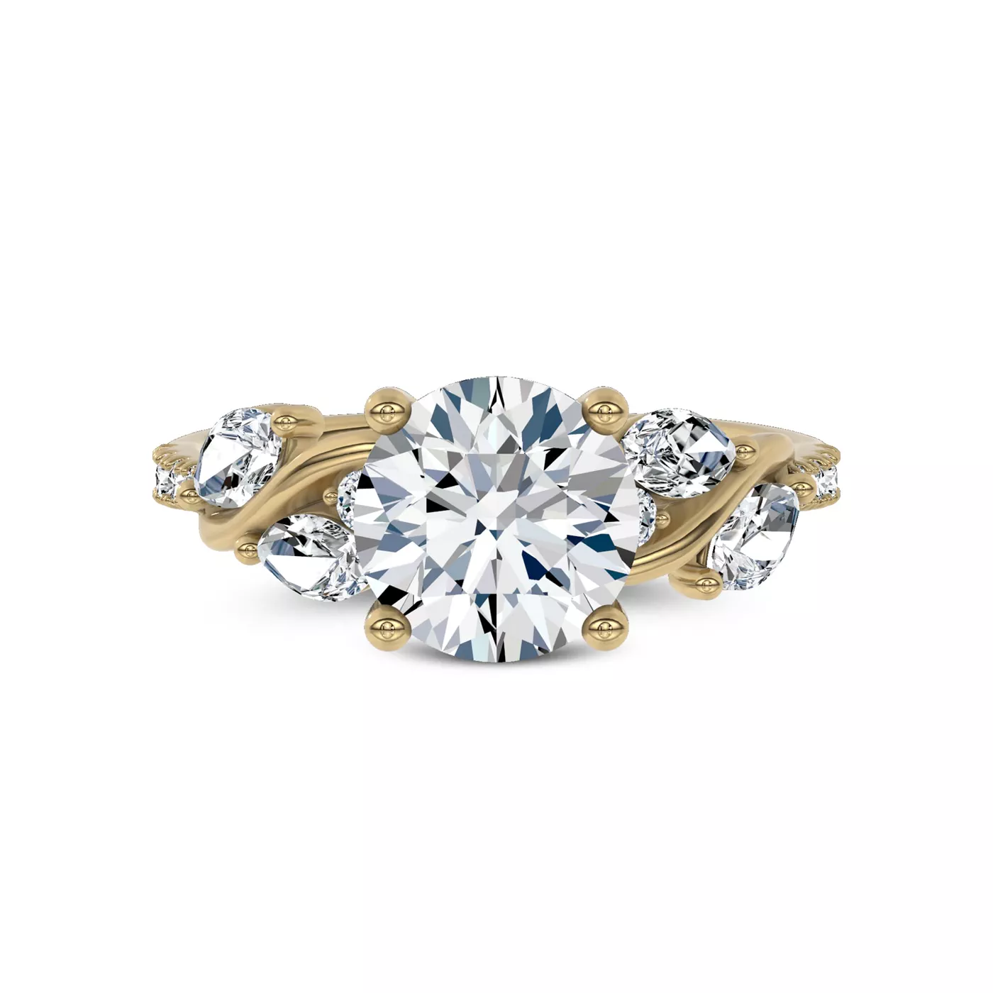 Curved Vine Shoulders 18K Yellow Gold Engagement Ring