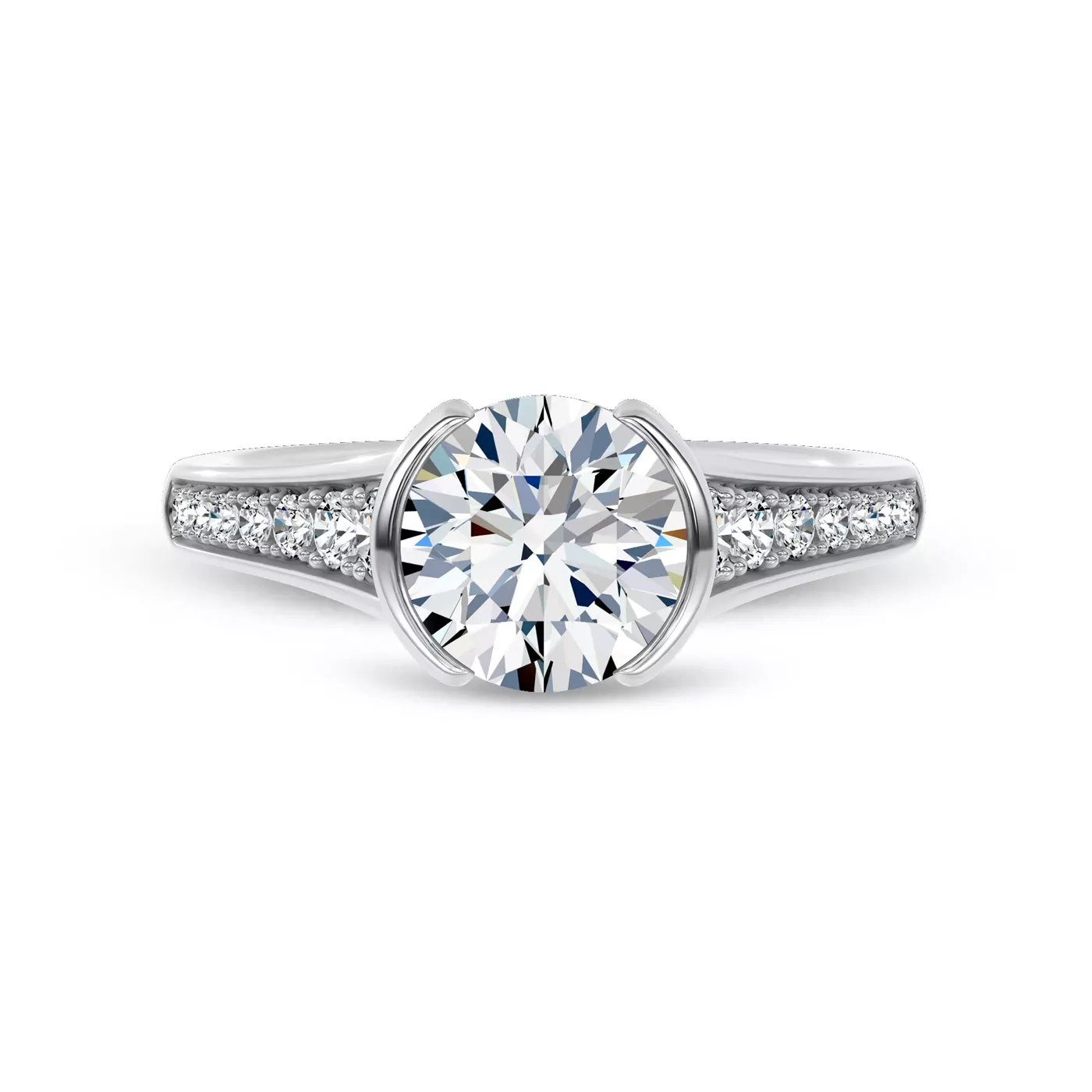Modern Bezel Setting 14K White Gold Engagement Ring
