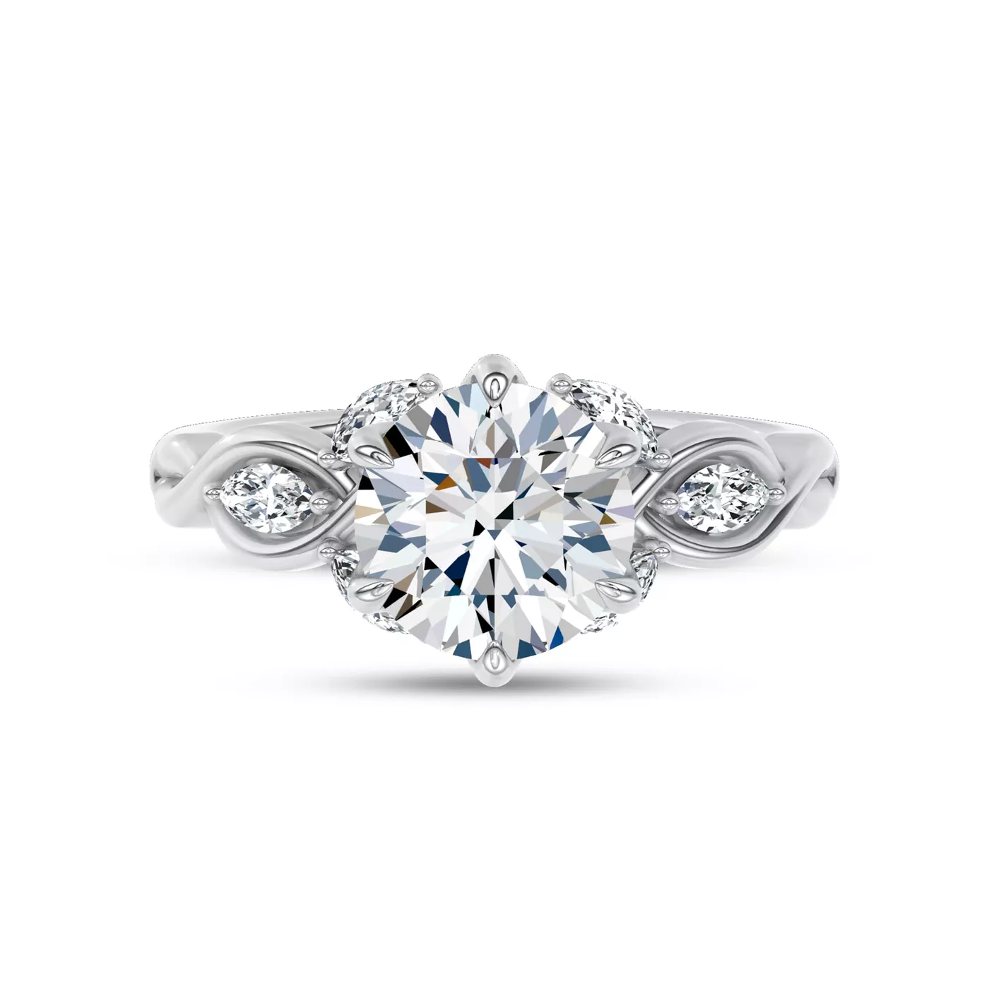 Graduated Side Stones 14K White Gold Engagement Ring