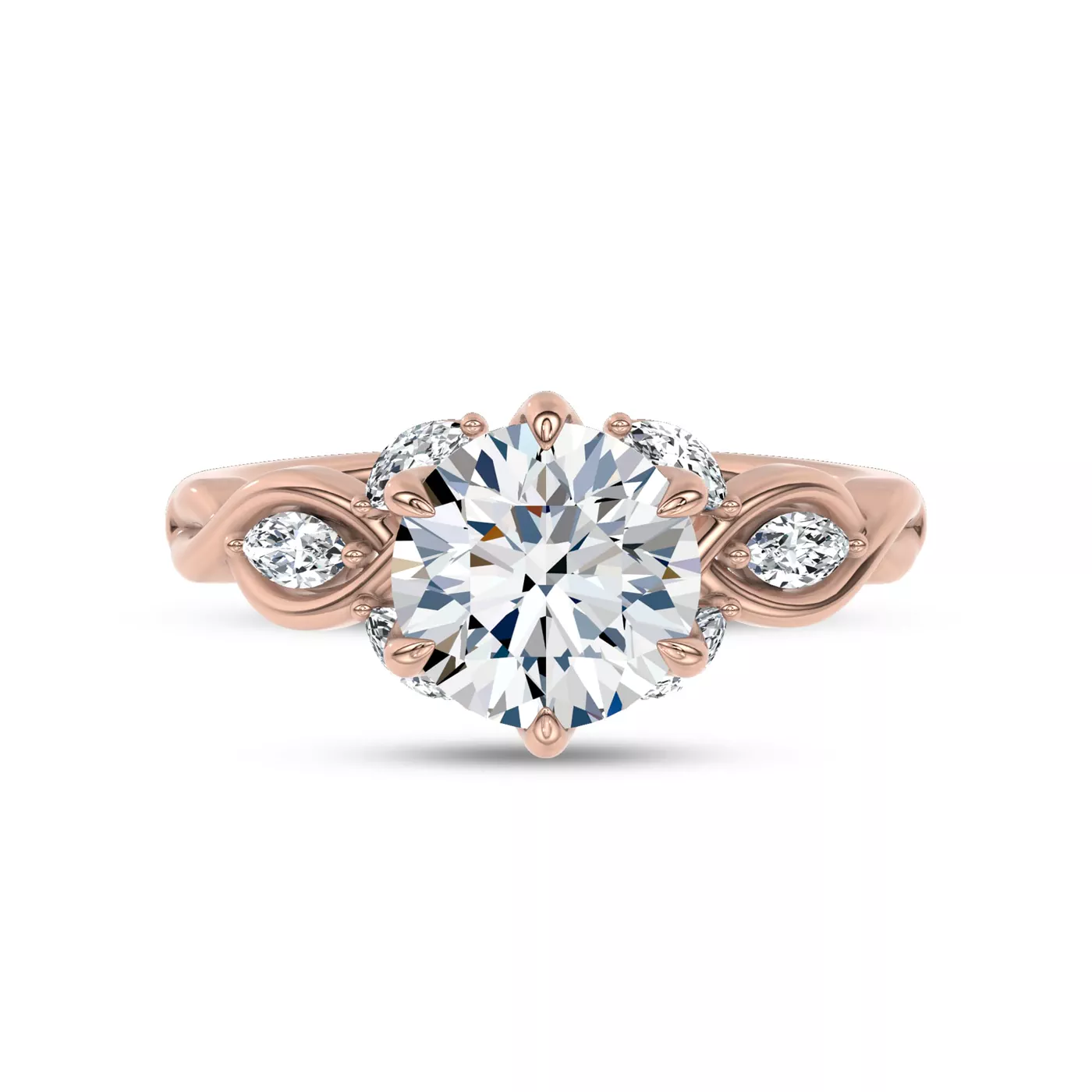 Graduated Side Stones 18K Rose Gold Engagement Ring