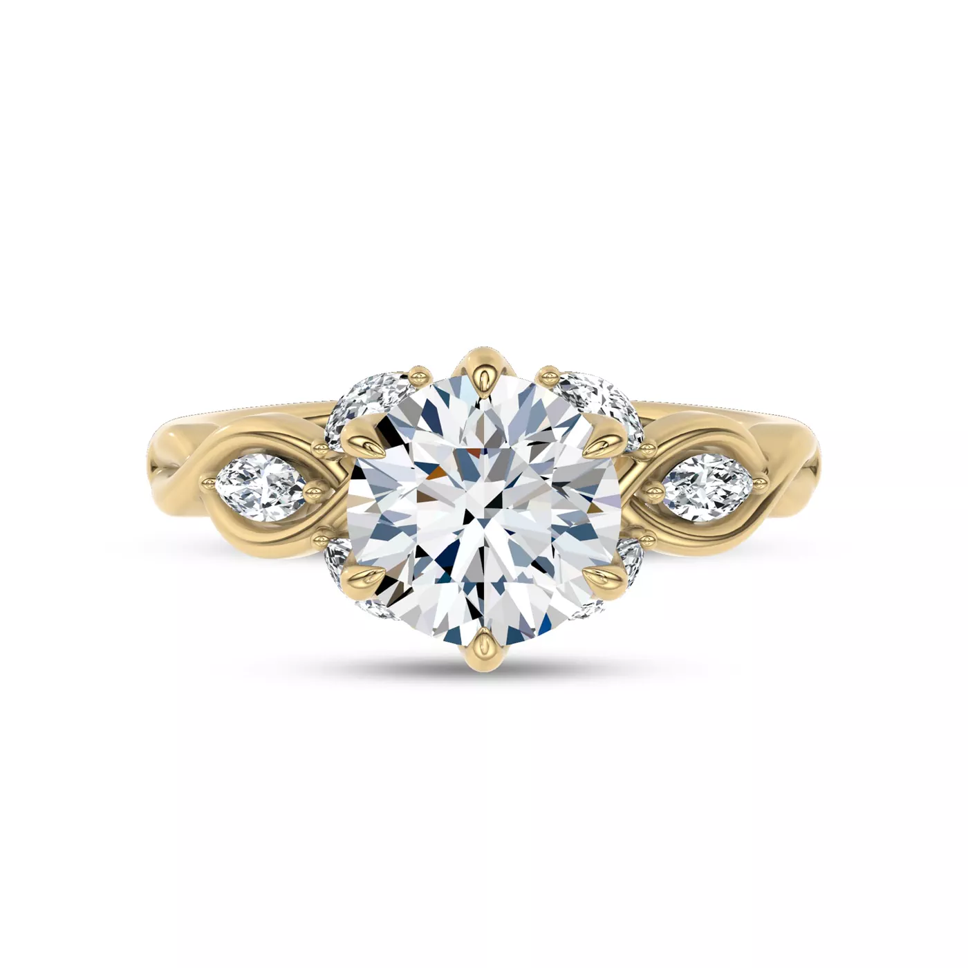 Graduated Side Stones 18K Yellow Gold Engagement Ring