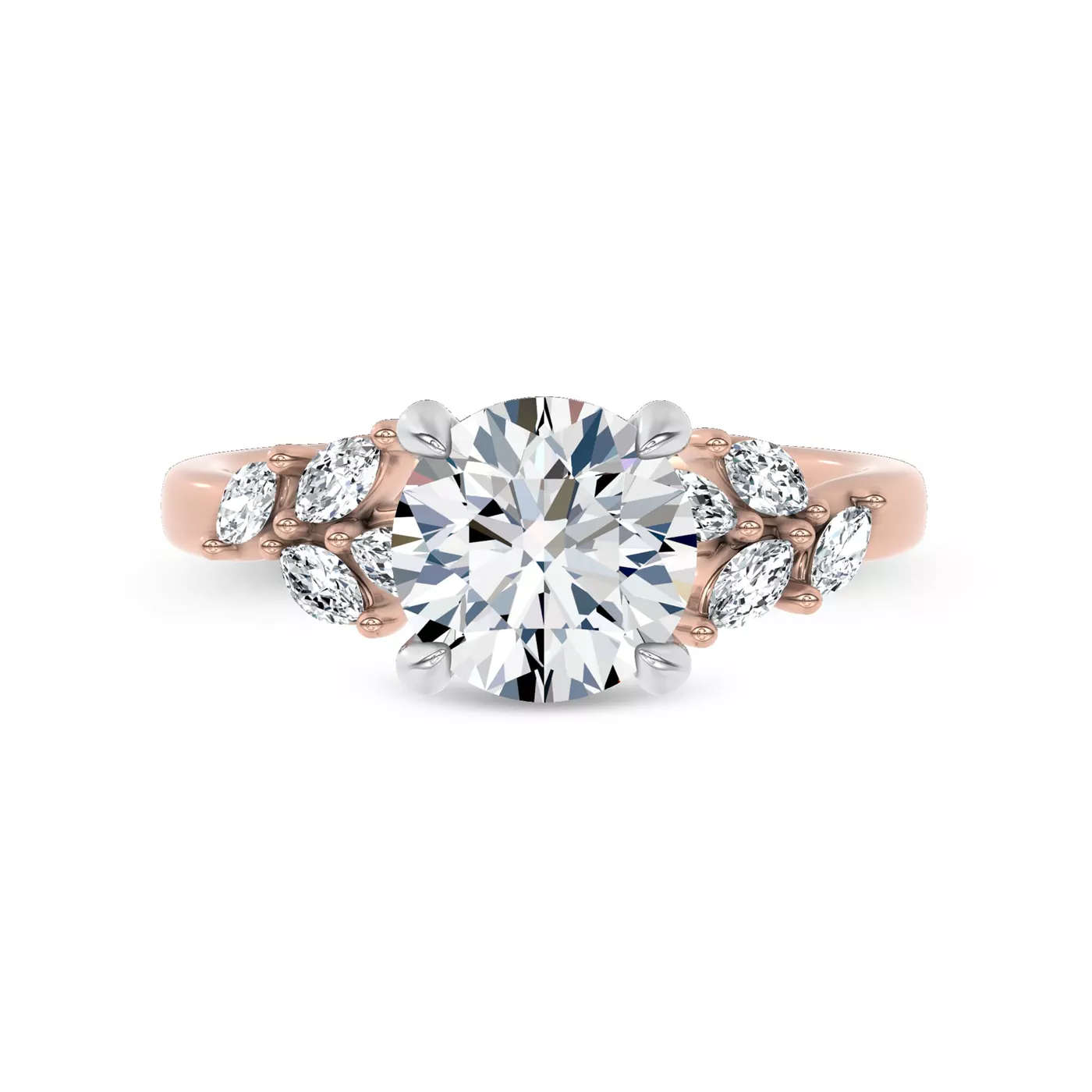 Marquise Lab Leaves 14K Rose Gold Engagement Ring