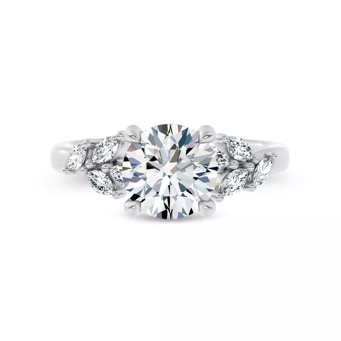 Marquise Lab Leaves 14K White Gold Engagement Ring