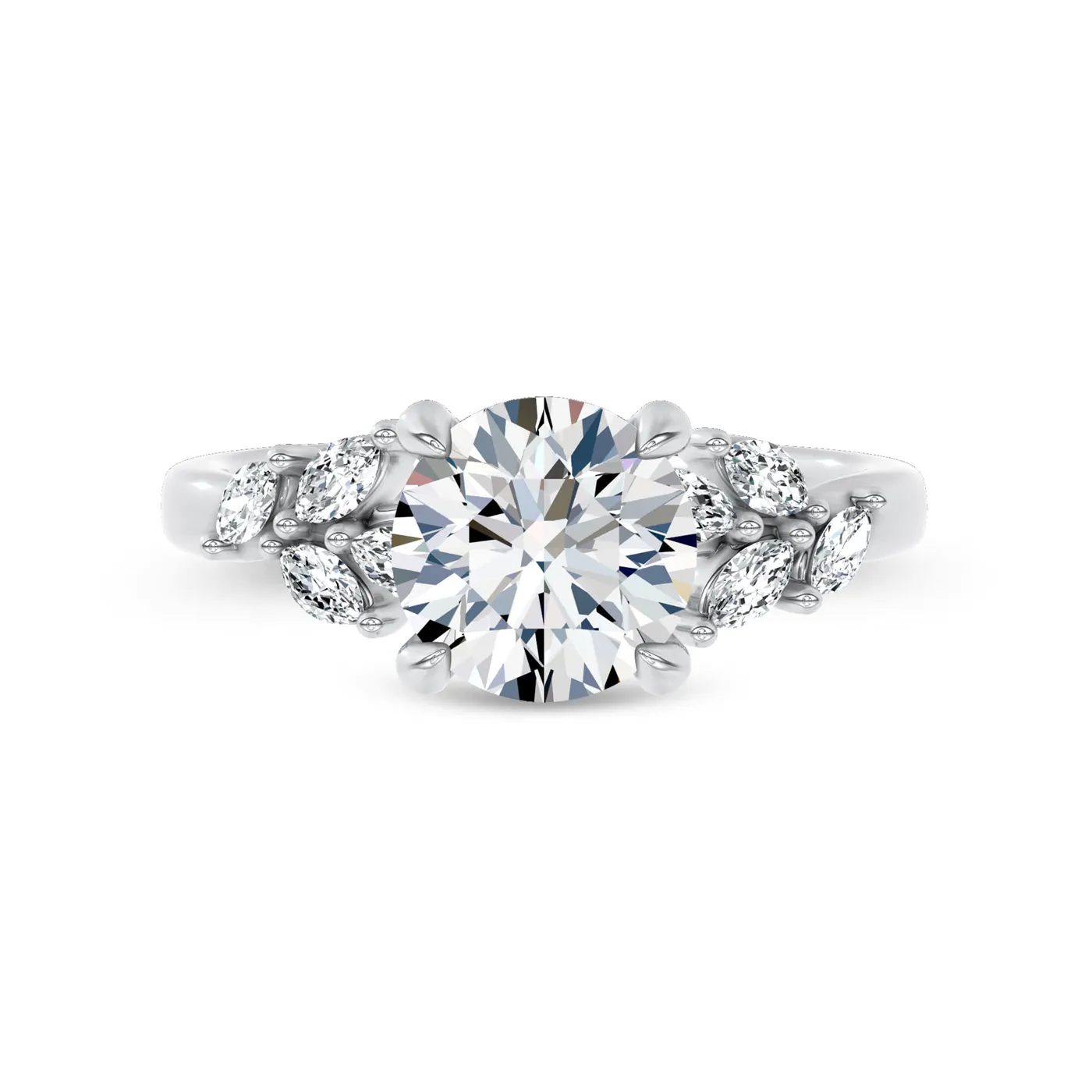 Marquise Lab Leaves 18K White Gold Engagement Ring