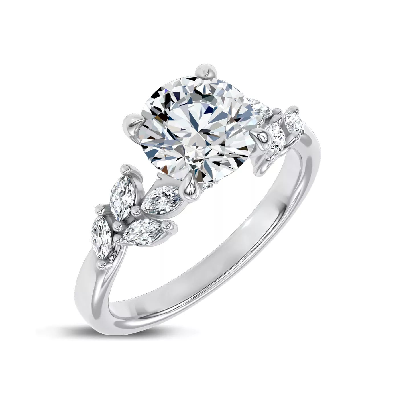Marquise Lab Leaves 18K White Gold Engagement Ring