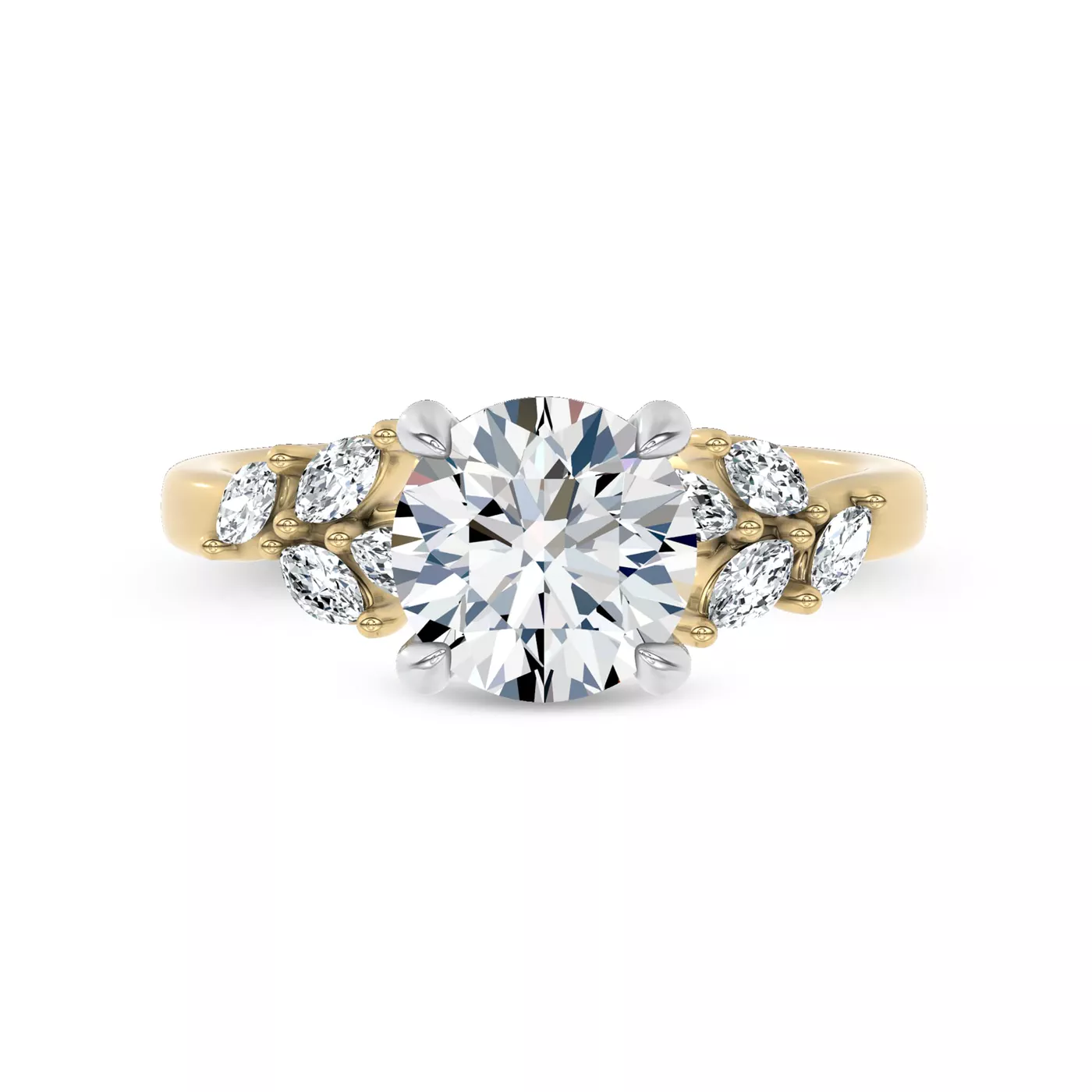 Marquise Lab Leaves 18K Yellow Gold Engagement Ring