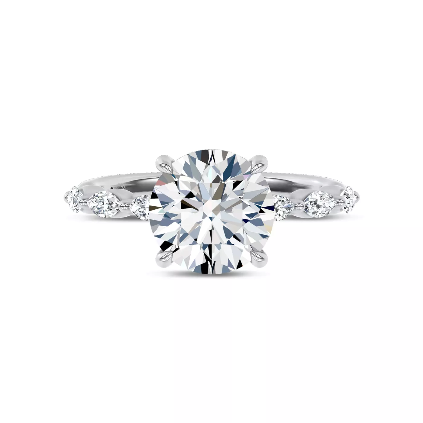 Marquise Shared Prongs 14K White Gold Engagement Ring