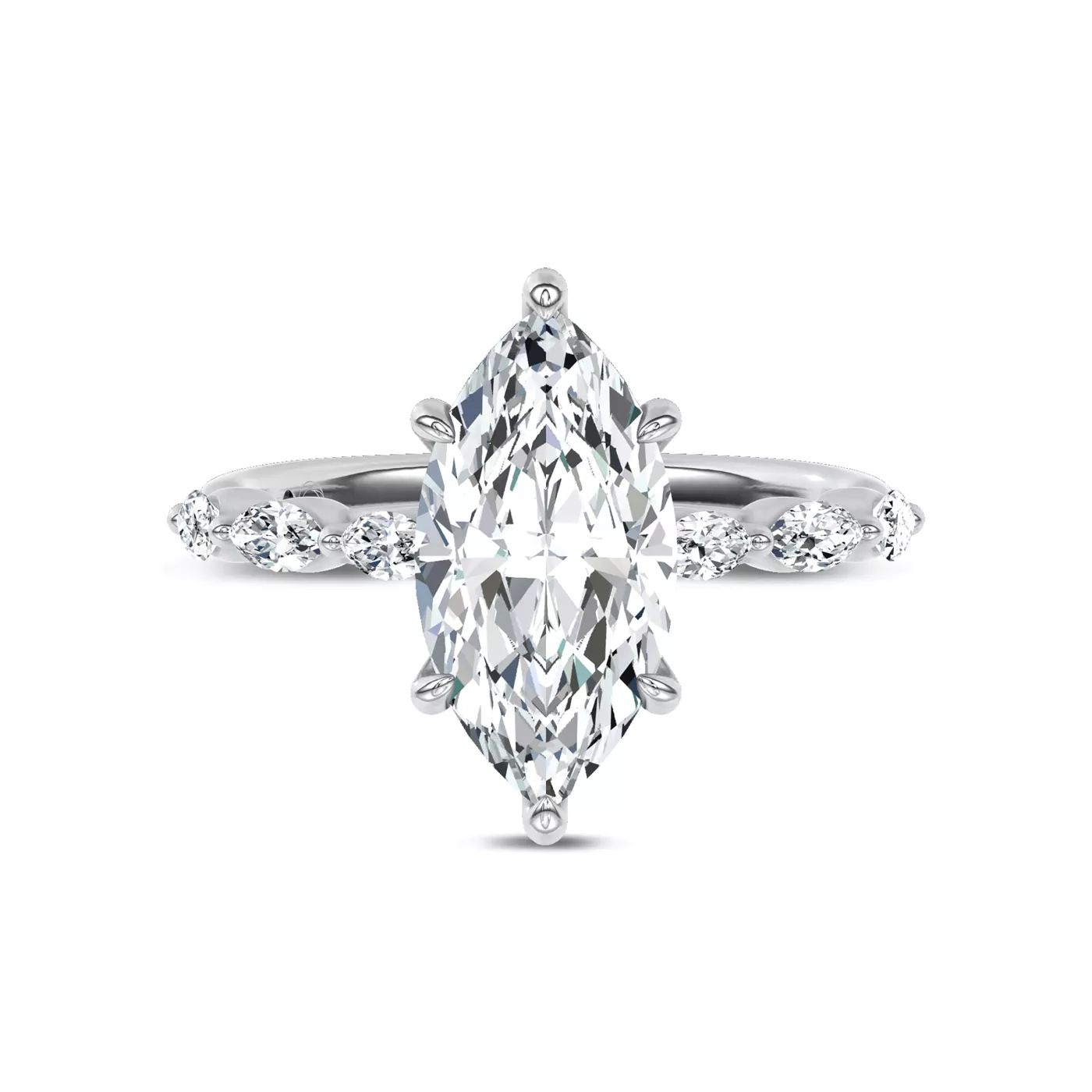 Marquise Shared Prongs 14K White Gold Engagement Ring