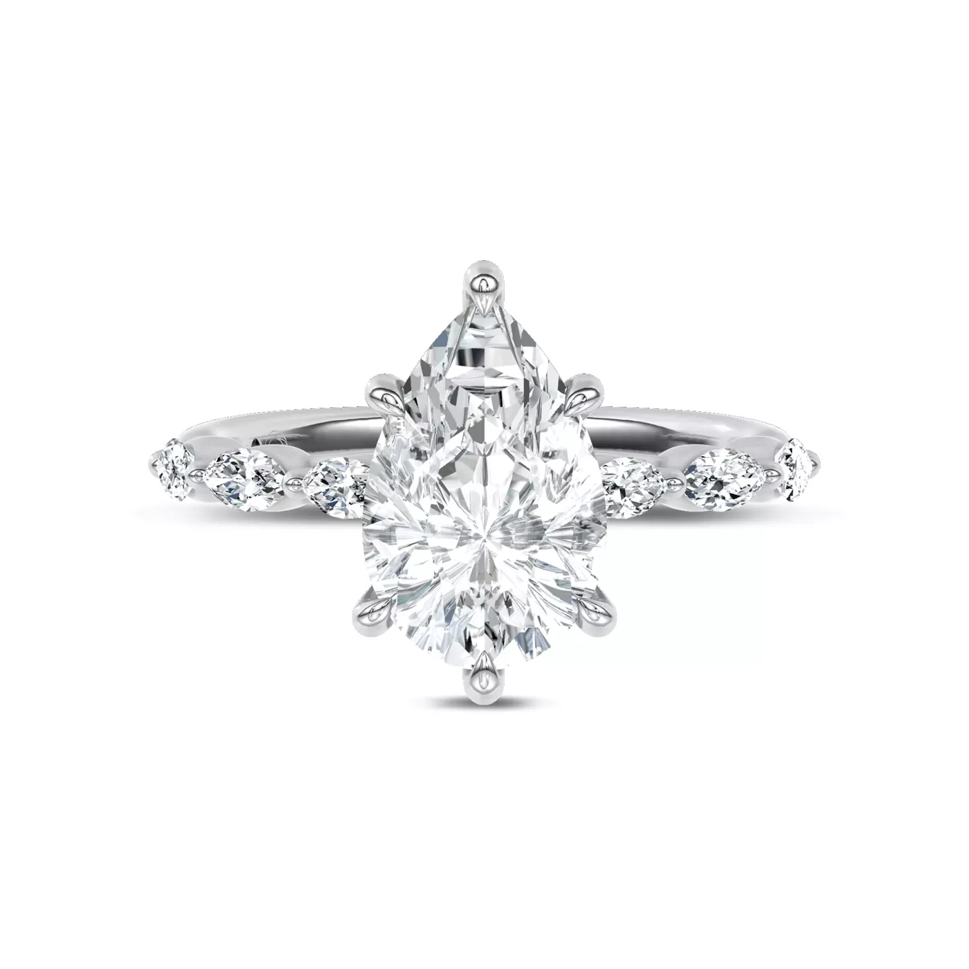 Marquise Shared Prongs 14K White Gold Engagement Ring