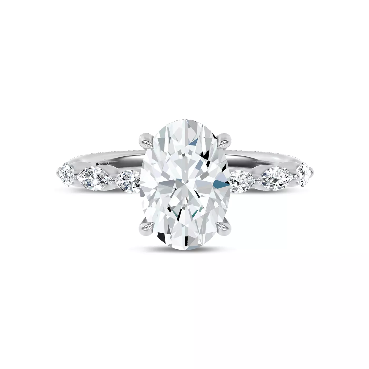 Marquise Shared Prongs 14K White Gold Engagement Ring