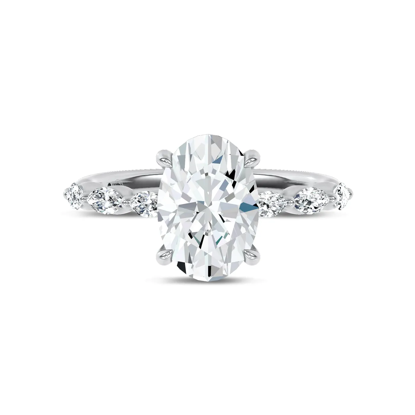 Marquise Shared Prongs 14K White Gold Engagement Ring