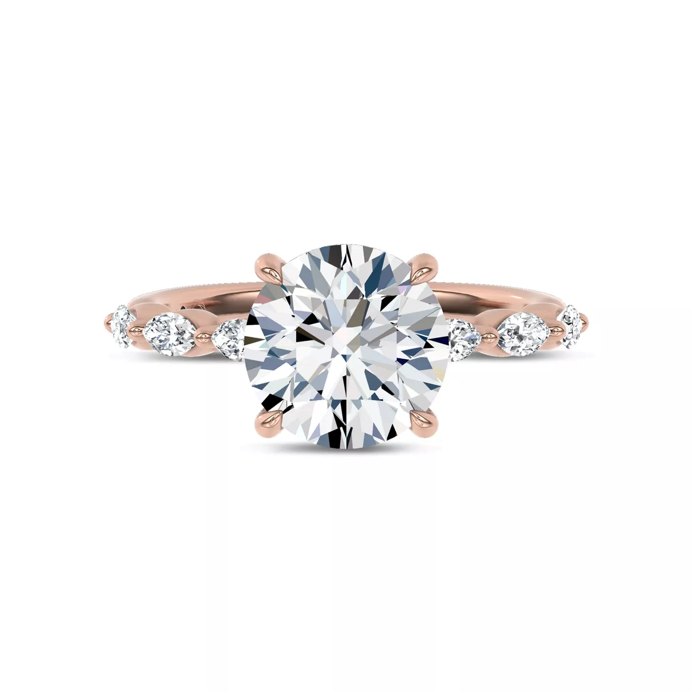 Brilliant Side Accents 18K Rose Gold Engagement Ring