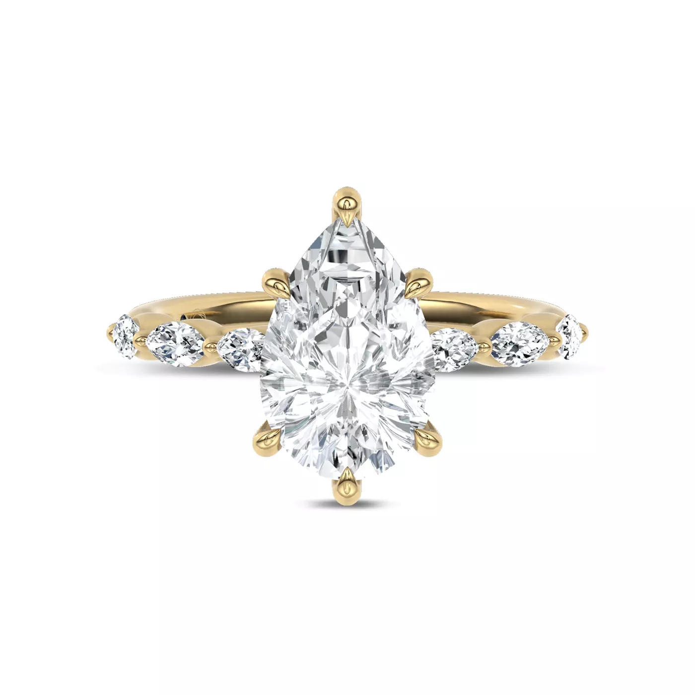 Marquise Shared Prongs 18K Yellow Gold Engagement Ring