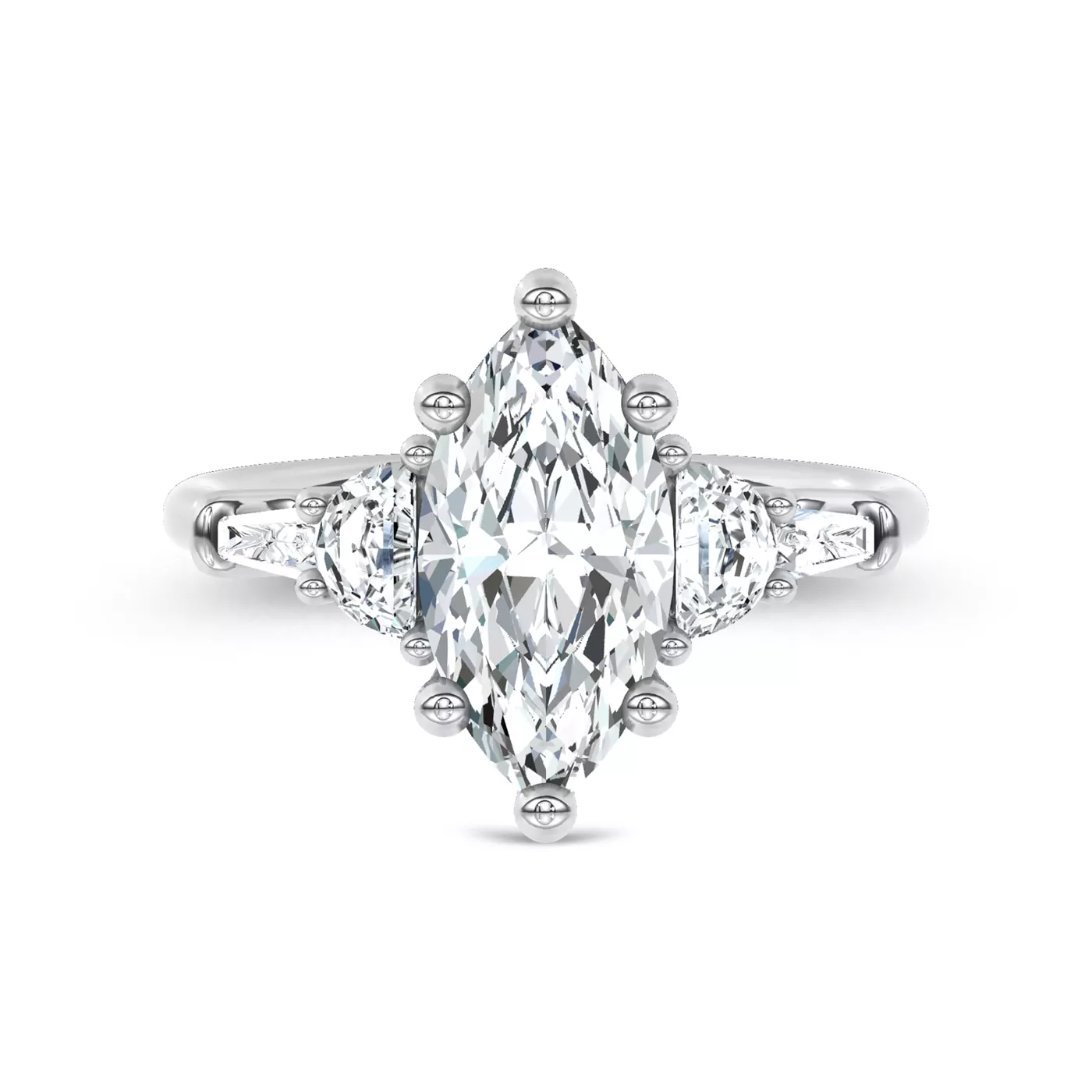 Graduated Side Stones 14K White Gold Engagement Ring
