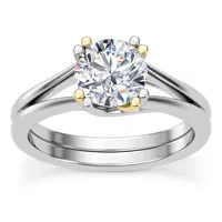 Tori Double Prong Mixed-Metal Hidden Halo Engagement Ring - 14K
