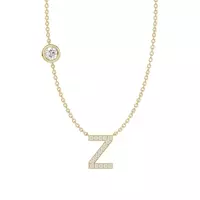 Bezel Diamond Pavé Initial Necklace - Z - 14K Yellow Gold