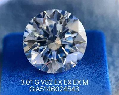 3.01ct G VS2 Rare Carat Ideal Cut Round Diamond