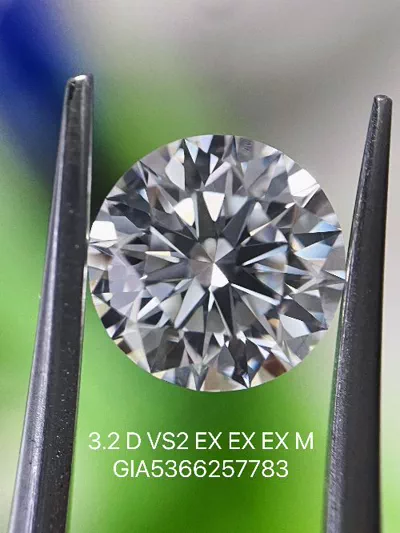 3.20ct D VS2 Rare Carat Ideal Cut Round Diamond
