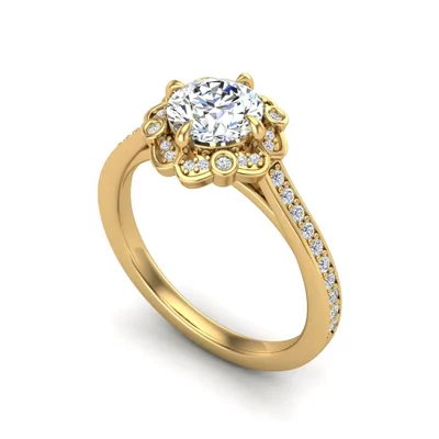 Octavia Halo Engagement Ring - 14K Yellow Gold