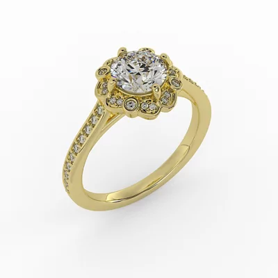 Octavia Halo Engagement Ring - 14K Yellow Gold