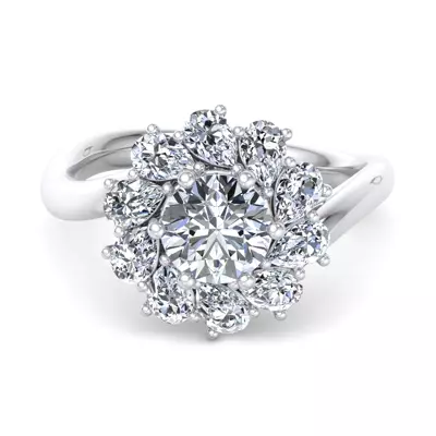 Hailey Floral Pear Halo Engagement Ring