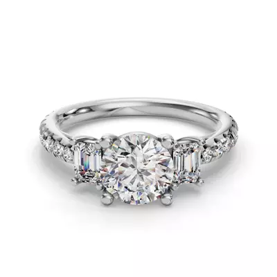 Valette Emerald Three-Stone Pavé Engagement Ring