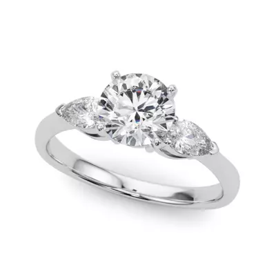 Oksana Three Stone Engagement Ring With Pear Shape Side Diamonds