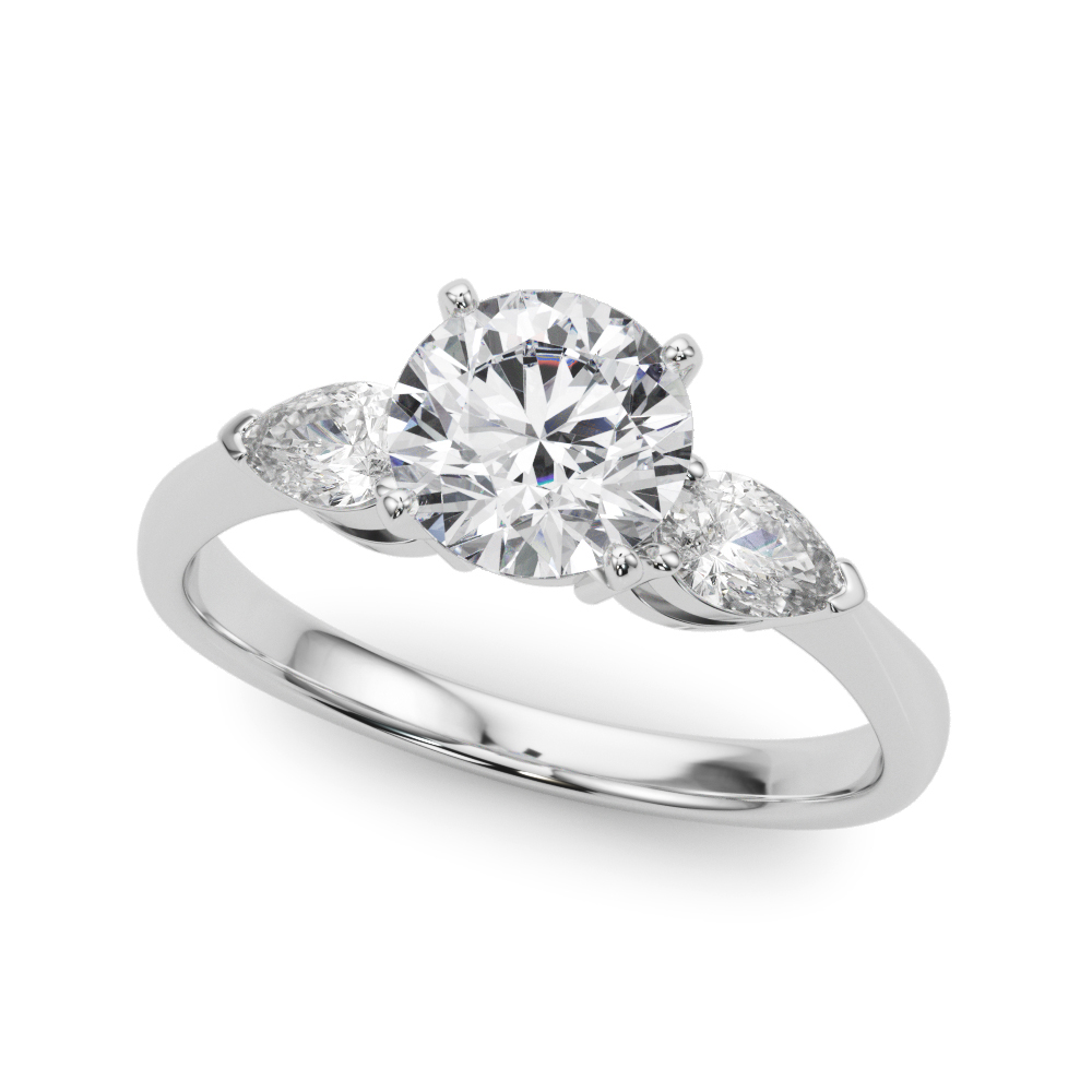 Oksana Three Stone Engagement Ring With Pear Shape Side Diamonds