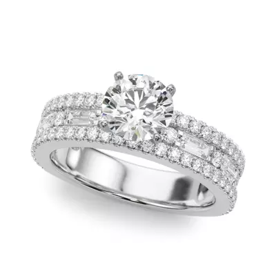 Opulencia Round And Baguette Diamond Engagement Ring
