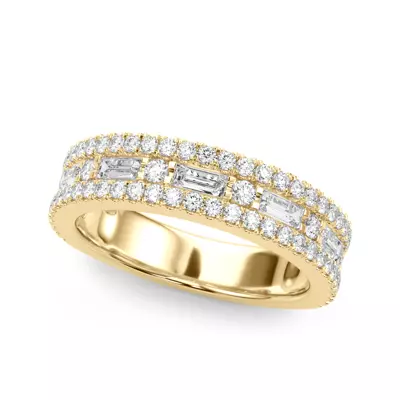 Opulencia Round And Baguette Diamond Wedding Band