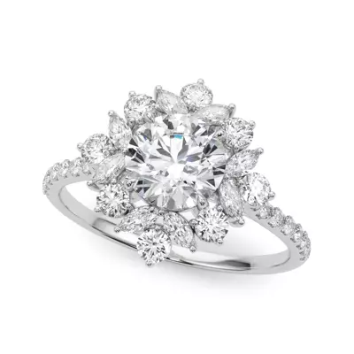 Carla Marquise And Round Diamond Halo Engagement Ring