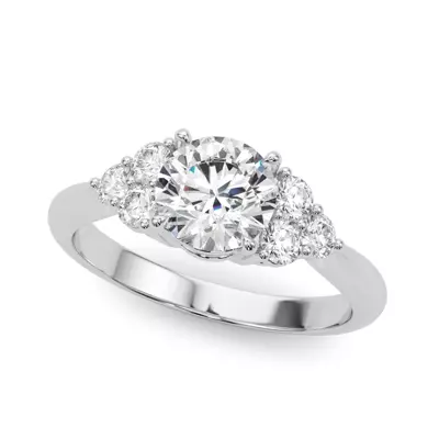 Edula Round Brilliant Engagement Ring With Diamond Clusters