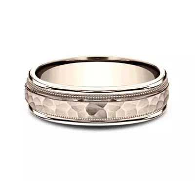 Hammered Center Drop Edge Milgrain Comfort-Fit Band (6mm)