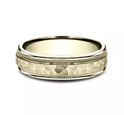 Hammered Center Drop Edge Milgrain Comfort-Fit Band (6mm)