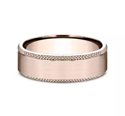 Satin Center Knurled Edge Comfort-Fit Band (6.5mm)
