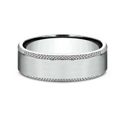 Satin Center Knurled Edge Comfort-Fit Band (6.5mm)