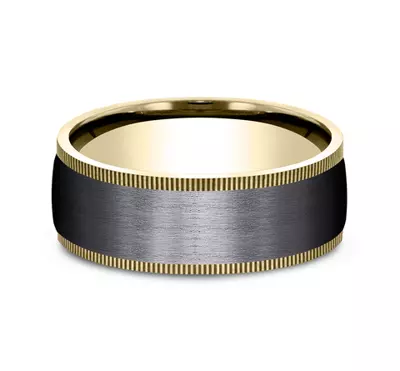 Satin Black Titanium & Gold Coin Edge Comfort-Fit Band (8mm)