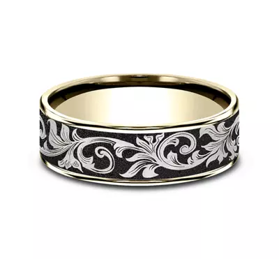 Orchid-Inspired Black Titanium Two-Tone Comfort-Fit Band (7.5mm)