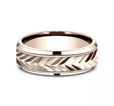 Etched Grain Beveled Edge Comfort-Fit Band (7mm)