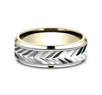 Etched Grain Beveled Edge Comfort-Fit Band (7mm)