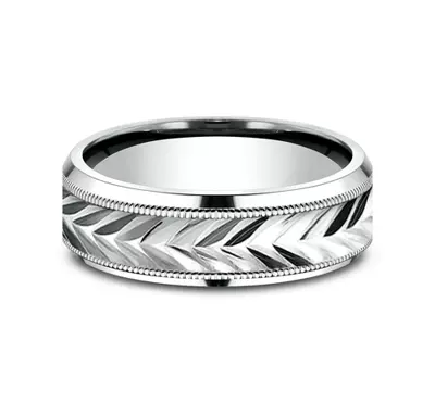 Etched Grain Beveled Edge Comfort-Fit Band (7mm)