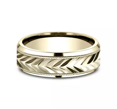 Etched Grain Beveled Edge Comfort-Fit Band (7mm)