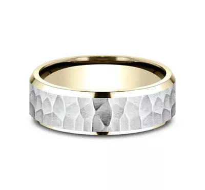 Hammered Bevel Two-Tone Comfort-Fit Band (7mm)
