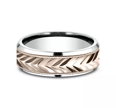 Etched Grain Beveled Edge Comfort-Fit Band (7mm)