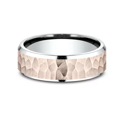 Hammered Bevel Two-Tone Comfort-Fit Band (7mm)